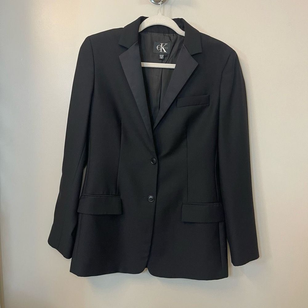 Calvin Klein Women Italy Blazer Sz 4 100% Lana ￼Virginie Lining Pockets Black Bu